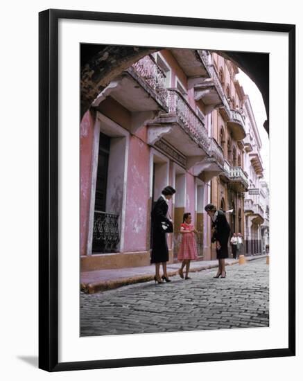 Two Eastern Airlines Stewardesses Talking to Native Girl on Street-null-Framed Photographic Print