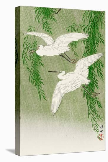 Two Egrets and Willow Tree-Koson Ohara-Stretched Canvas