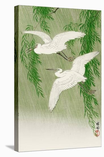 Two Egrets and Willow Tree-Koson Ohara-Stretched Canvas