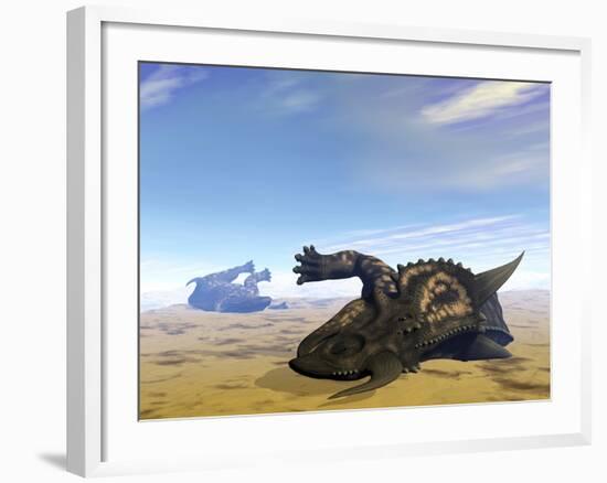 Two Einiosaurus Dinosaurs Dead in the Desert Because of Lack of Water-Stocktrek Images-Framed Art Print