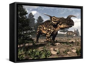 Two Einiosaurus Dinosaurs Walking in the Desert-Stocktrek Images-Framed Stretched Canvas