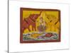 Two Elephants Bathing Gaja Lakshmi-null-Stretched Canvas