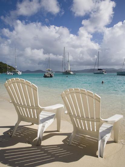 'Two Empty Beach Chairs on Sandy Beach on the Island of Jost Van Dyck ...