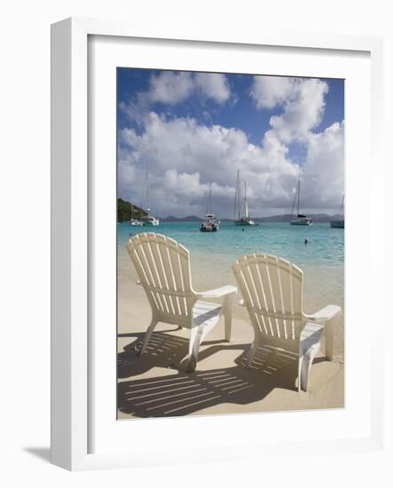 Two Empty Beach Chairs on Sandy Beach on the Island of Jost Van Dyck in the British Virgin Islands-Donald Nausbaum-Framed Photographic Print