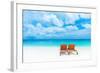 Two Empty Sunbed on the Beach, Beautiful Seascape, Relaxation on Maldives Island, Luxury Summer Vac-Anna Omelchenko-Framed Photographic Print