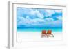 Two Empty Sunbed on the Beach, Beautiful Seascape, Relaxation on Maldives Island, Luxury Summer Vac-Anna Omelchenko-Framed Photographic Print