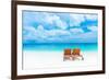 Two Empty Sunbed on the Beach, Beautiful Seascape, Relaxation on Maldives Island, Luxury Summer Vac-Anna Omelchenko-Framed Photographic Print