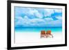 Two Empty Sunbed on the Beach, Beautiful Seascape, Relaxation on Maldives Island, Luxury Summer Vac-Anna Omelchenko-Framed Photographic Print