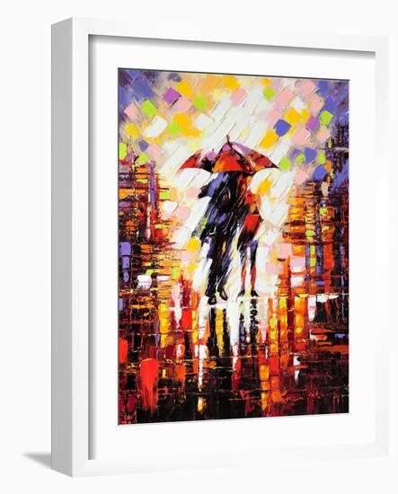 Two Enamoured Under An Umbrella-balaikin2009-Framed Art Print