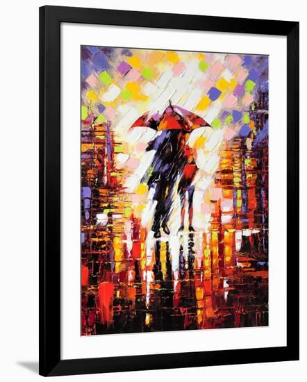 Two Enamoured Under An Umbrella-balaikin2009-Framed Art Print