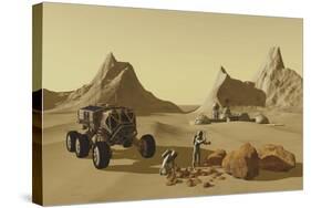 Two Explorers Collect Rock Samples to Take Back to their Mars Habitat-Stocktrek Images-Stretched Canvas