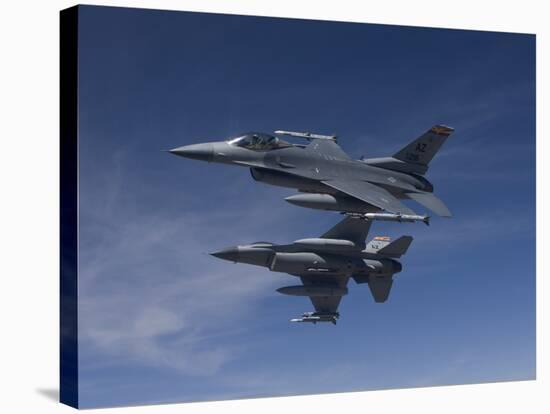 Two F-16's Manuever On An Air-to-air Training Mission-Stocktrek Images-Stretched Canvas