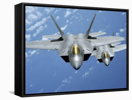 Two F-22 Raptors Fly over the Pacific Ocean-null-Framed Stretched Canvas