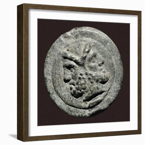 Two Faced Roman God Janus on Ancient Rome Coin-null-Framed Photo