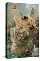 Two Fairies Embracing in a Landscape with a Swan-Hans Zatzka-Stretched Canvas