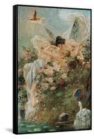 Two Fairies Embracing in a Landscape with a Swan-Hans Zatzka-Framed Stretched Canvas