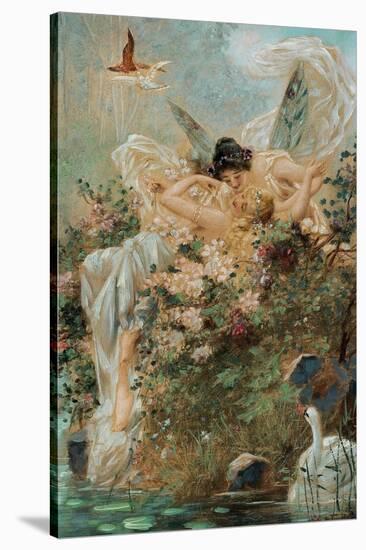 Two Fairies Embracing in a Landscape with a Swan-Hans Zatzka-Stretched Canvas