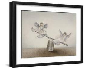 Two Fairies Playing See-Saw on a Needle Resting on a Thimble-Amelia Jane Murray-Framed Giclee Print