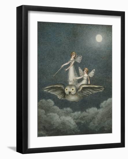 Two Fairies Standing on the Back of an Owl Beneath a Moon-Amelia Jane Murray-Framed Giclee Print