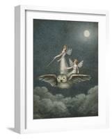 Two Fairies Standing on the Back of an Owl Beneath a Moon-Amelia Jane Murray-Framed Giclee Print