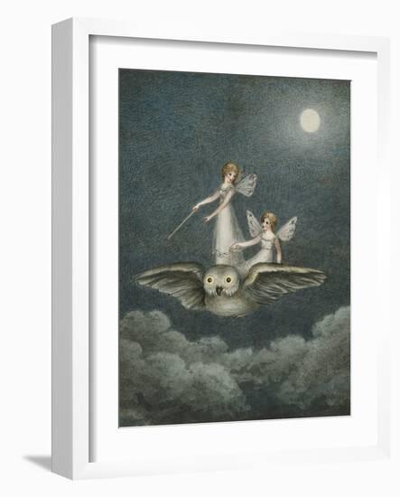 Two Fairies Standing on the Back of an Owl Beneath a Moon-Amelia Jane Murray-Framed Giclee Print