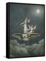 Two Fairies Standing on the Back of an Owl Beneath a Moon-Amelia Jane Murray-Framed Stretched Canvas