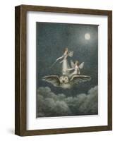 Two Fairies Standing on the Back of an Owl Beneath a Moon-Amelia Jane Murray-Framed Giclee Print