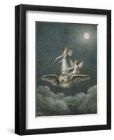 Two Fairies Standing on the Back of an Owl Beneath a Moon-Amelia Jane Murray-Framed Giclee Print