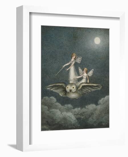 Two Fairies Standing on the Back of an Owl Beneath a Moon-Amelia Jane Murray-Framed Giclee Print