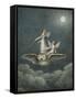 Two Fairies Standing on the Back of an Owl Beneath a Moon-Amelia Jane Murray-Framed Stretched Canvas