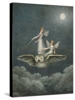 Two Fairies Standing on the Back of an Owl Beneath a Moon-Amelia Jane Murray-Stretched Canvas