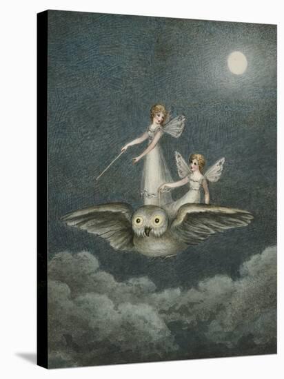 Two Fairies Standing on the Back of an Owl Beneath a Moon-Amelia Jane Murray-Stretched Canvas