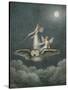 Two Fairies Standing on the Back of an Owl Beneath a Moon-Amelia Jane Murray-Stretched Canvas