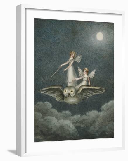 Two Fairies Standing on the Back of an Owl Beneath a Moon-Amelia Jane Murray-Framed Giclee Print