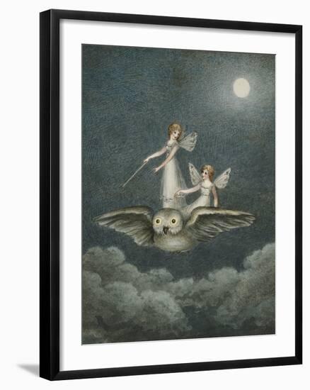 Two Fairies Standing on the Back of an Owl Beneath a Moon-Amelia Jane Murray-Framed Giclee Print