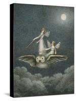 Two Fairies Standing on the Back of an Owl Beneath a Moon-Amelia Jane Murray-Stretched Canvas