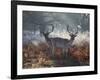 Two Fallow Deer Stags, Dama Dama, Stand In Richmond Park At Dawn-Alex Saberi-Framed Photographic Print