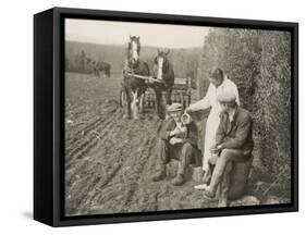 Two Farmers Take a Welcome Break from Ploughing and a Kindly Woman Pours One of Them a Drink-null-Framed Stretched Canvas