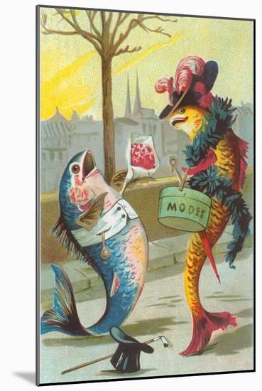 Two Fashionable Fish Meet on the Street-null-Mounted Art Print