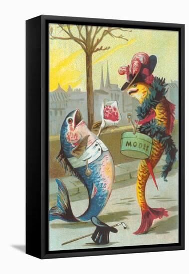 Two Fashionable Fish Meet on the Street-null-Framed Stretched Canvas