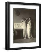 Two Female Models in Classical Costume with Eakins's Sculpture 'Arcadia', c.1883-Thomas Cowperthwait Eakins-Framed Premium Photographic Print