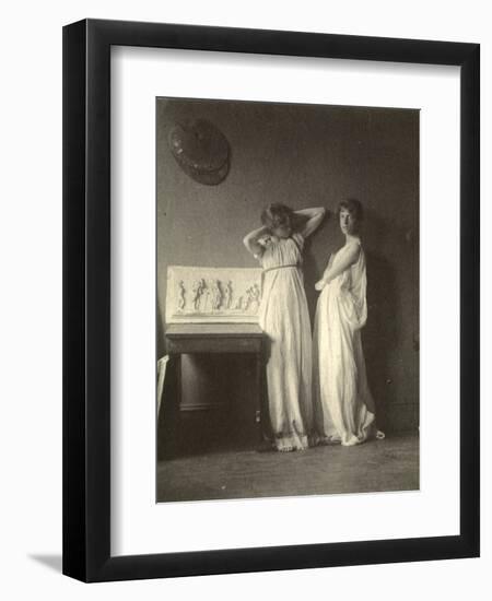 Two Female Models in Classical Costume with Eakins's Sculpture 'Arcadia', c.1883-Thomas Cowperthwait Eakins-Framed Premium Photographic Print