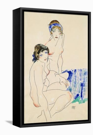 Two Female Nudes by the Water-Egon Schiele-Framed Stretched Canvas