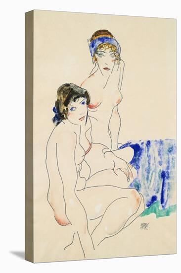 Two Female Nudes by the Water-Egon Schiele-Stretched Canvas