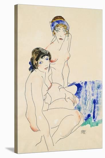 Two Female Nudes by the Water-Egon Schiele-Stretched Canvas