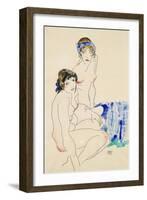 Two Female Nudes by the Water-Egon Schiele-Framed Giclee Print