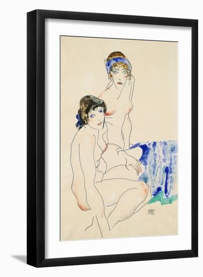 Two Female Nudes by the Water-Egon Schiele-Framed Giclee Print