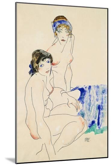 Two Female Nudes by the Water-Egon Schiele-Mounted Giclee Print