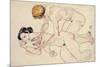 Two Female Nudes, Reclining and Kneeling-Egon Schiele-Mounted Giclee Print