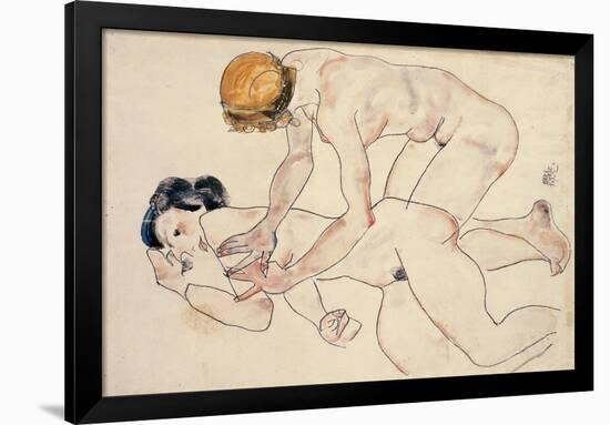 Two Female Nudes, Reclining and Kneeling-Egon Schiele-Framed Giclee Print